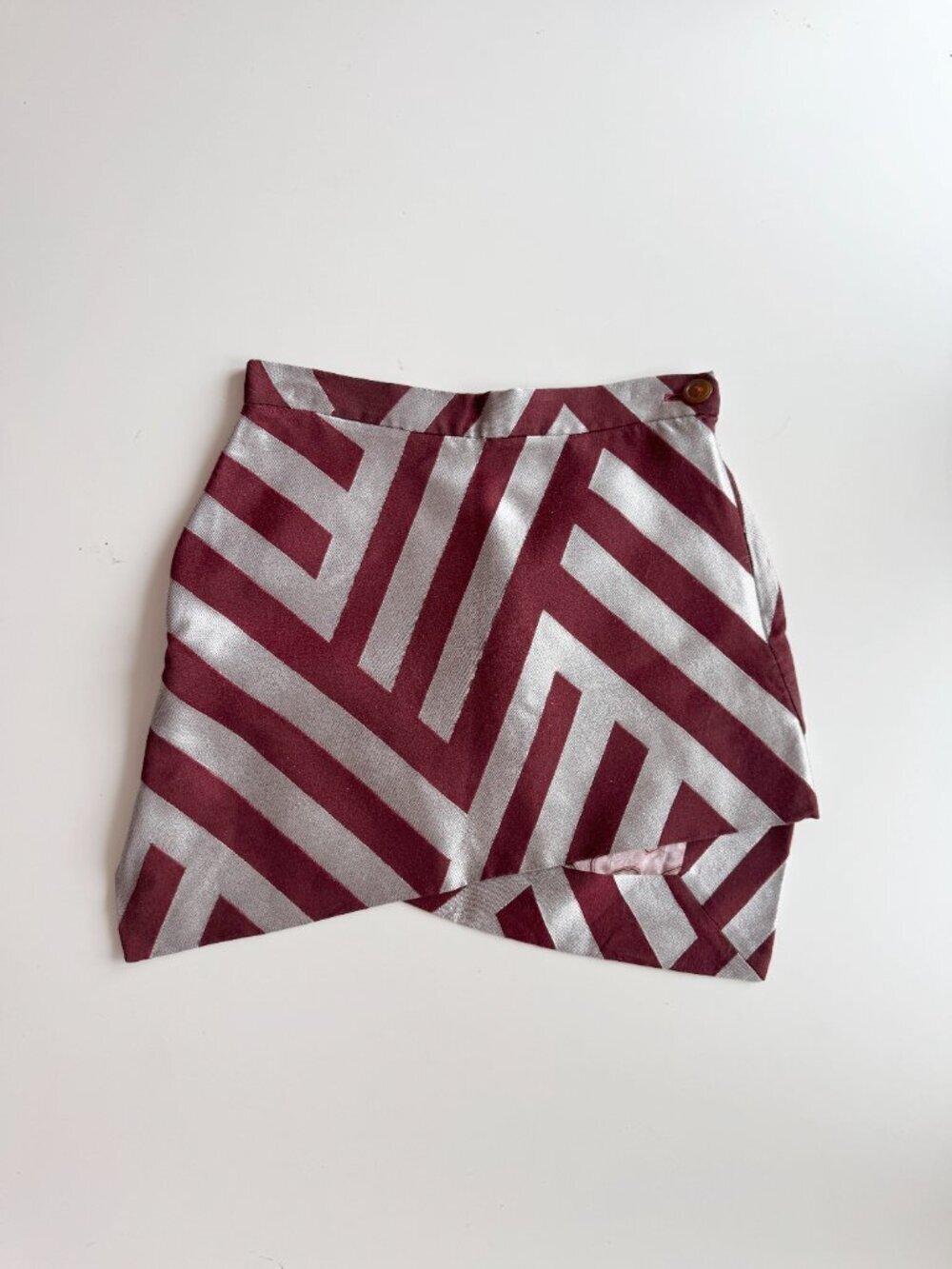 VIVIENNE WESTWOOD Maroon Silver Striped Jacquard Asymmetrical Mini Skirt, Size 6